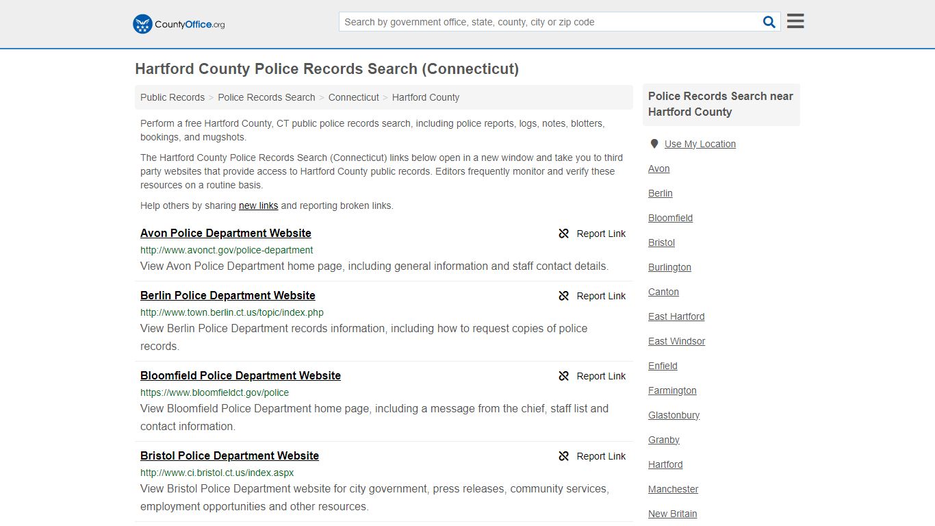 Hartford County Police Records Search (Connecticut) - County Office